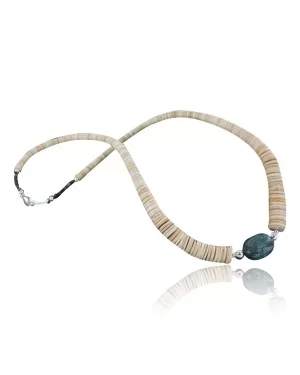 Certified Authentic Navajo .925 Sterling Silver Graduated Melon Shell and ST Turquoise Native American Necklace 15151-22