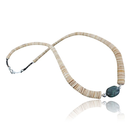 Certified Authentic Navajo .925 Sterling Silver Graduated Melon Shell and ST Turquoise Native American Necklace 15151-22 Certified Authentic Navajo .925 Sterling Silver Graduated Melon Shell and ST Turquoise Native American Necklace 15151-22