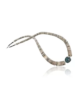 Certified Authentic Navajo .925 Sterling Silver Graduated Melon Shell and ST Turquoise Native American Necklace 15151-6