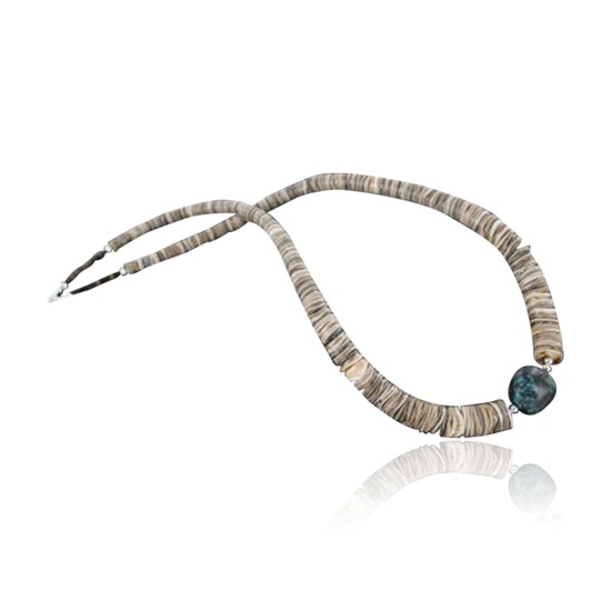 Certified Authentic Navajo .925 Sterling Silver Graduated Melon Shell and ST Turquoise Native American Necklace 15151-6 Certified Authentic Navajo .925 Sterling Silver Graduated Melon Shell and ST Turquoise Native American Necklace 15151-6