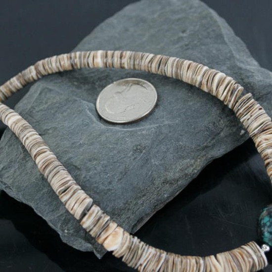 Certified Authentic Navajo .925 Sterling Silver Graduated Melon Shell and ST Turquoise Native American Necklace 15151-6 Certified Authentic Navajo .925 Sterling Silver Graduated Melon Shell and ST Turquoise Native American Necklace 15151-6
