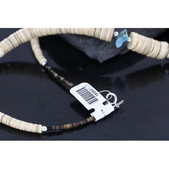 Certified Authentic Navajo .925 Sterling Silver Graduated Melon Shell and Tigers Eye Turquoise Native American Necklace 15562-58