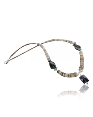 Certified Authentic Navajo .925 Sterling Silver Graduated Melon Shell and Turquoise Amethyst Native American Necklace 370964169954