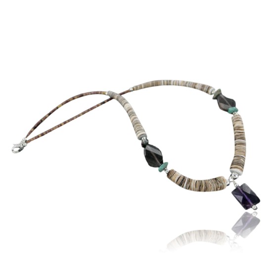 Certified Authentic Navajo .925 Sterling Silver Graduated Melon Shell and Turquoise Amethyst Native American Necklace 370964169954 Certified Authentic Navajo .925 Sterling Silver Graduated Melon Shell and Turquoise Amethyst Native American Necklace 370964169954