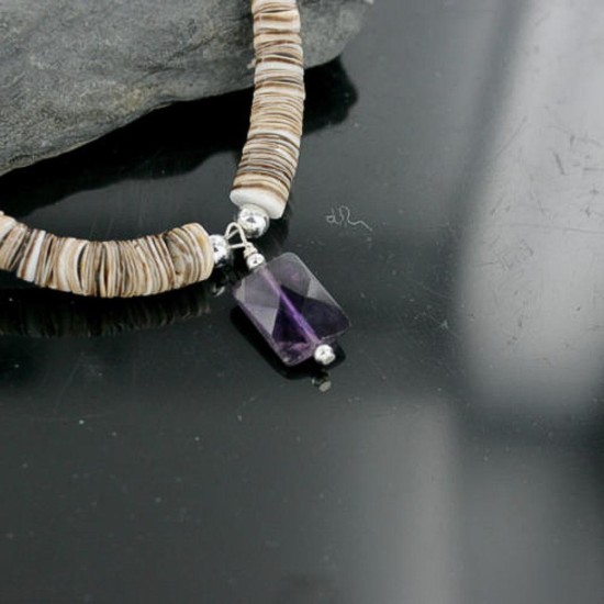 Certified Authentic Navajo .925 Sterling Silver Graduated Melon Shell and Turquoise Amethyst Native American Necklace 370964169954 Certified Authentic Navajo .925 Sterling Silver Graduated Melon Shell and Turquoise Amethyst Native American Necklace 370964169954