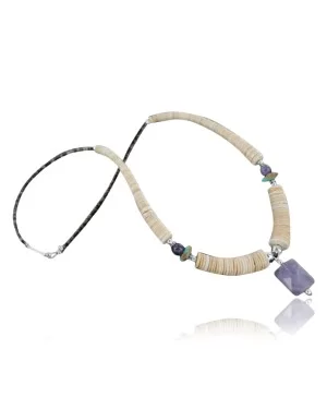 Certified Authentic Navajo .925 Sterling Silver Graduated Melon Shell and Turquoise Amethyst Native American Necklace 390725874649