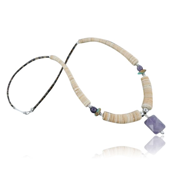 Certified Authentic Navajo .925 Sterling Silver Graduated Melon Shell and Turquoise Amethyst Native American Necklace 390725874649 Certified Authentic Navajo .925 Sterling Silver Graduated Melon Shell and Turquoise Amethyst Native American Necklace 390725874649