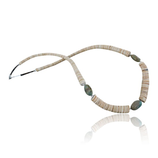 Certified Authentic Navajo .925 Sterling Silver Graduated Melon Shell and Turquoise Native American Necklace 15151-12 Certified Authentic Navajo .925 Sterling Silver Graduated Melon Shell and Turquoise Native American Necklace 15151-12