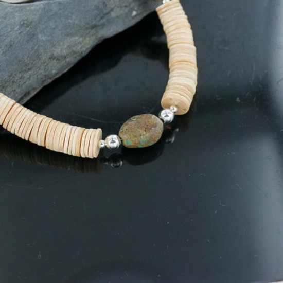 Certified Authentic Navajo .925 Sterling Silver Graduated Melon Shell and TURQUOISE Native American Necklace 15213-17 Certified Authentic Navajo .925 Sterling Silver Graduated Melon Shell and TURQUOISE Native American Necklace 15213-17