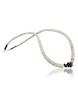 Certified Authentic Navajo .925 Sterling Silver Graduated Melon Shell and Turquoise Native American Necklace 15213-70