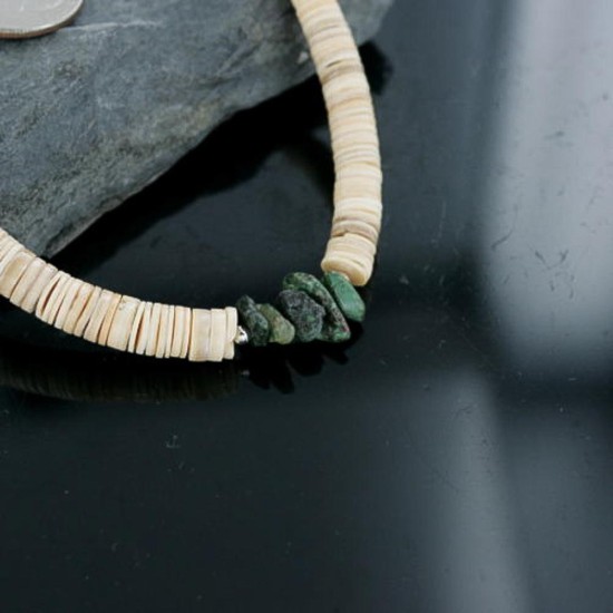 Certified Authentic Navajo .925 Sterling Silver Graduated Melon Shell and Turquoise Native American Necklace 15213-70 Certified Authentic Navajo .925 Sterling Silver Graduated Melon Shell and Turquoise Native American Necklace 15213-70