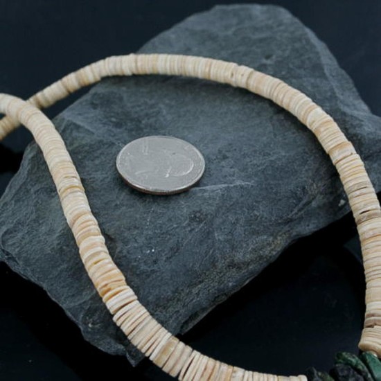 Certified Authentic Navajo .925 Sterling Silver Graduated Melon Shell and Turquoise Native American Necklace 15213-70 Certified Authentic Navajo .925 Sterling Silver Graduated Melon Shell and Turquoise Native American Necklace 15213-70