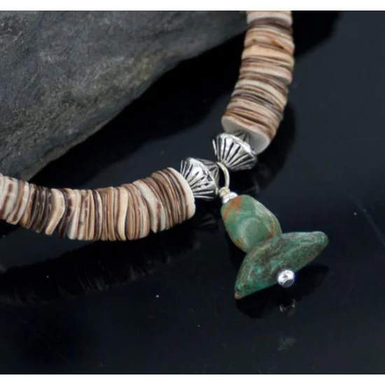 Navajo .925 Sterling Silver Graduated Melon Shell and Turquoise Native American Necklace 15213-8 Navajo .925 Sterling Silver Graduated Melon Shell and Turquoise Native American Necklace 15213-8