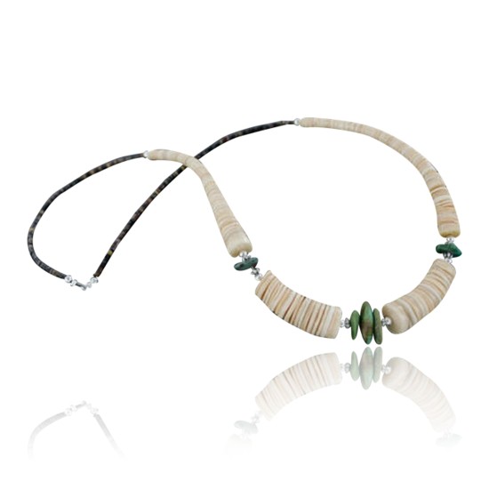 Certified Authentic Navajo .925 Sterling Silver Graduated Melon Shell and Turquoise Native American Necklace 15383-27
