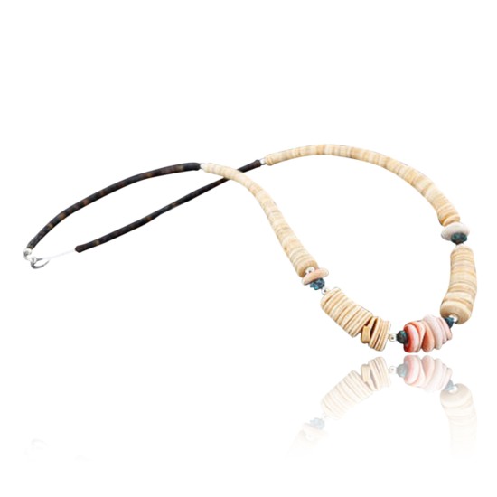 Certified Authentic Navajo .925 Sterling Silver Graduated Melon Shell and Turquoise Native American Necklace 15432-3