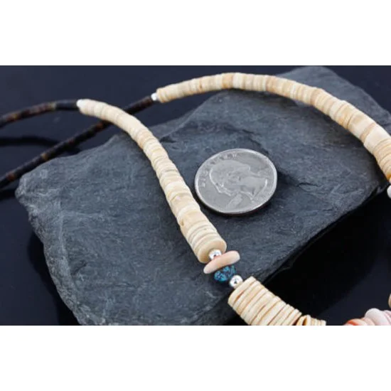 Certified Authentic Navajo .925 Sterling Silver Graduated Melon Shell and Turquoise Native American Necklace 15432-3 Certified Authentic Navajo .925 Sterling Silver Graduated Melon Shell and Turquoise Native American Necklace 15432-3