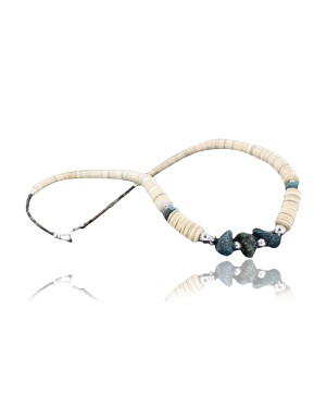 Certified Authentic Navajo .925 Sterling Silver Graduated Melon Shell and Turquoise Native American Necklace 15554-36