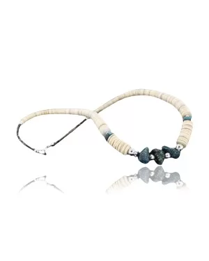 Certified Authentic Navajo .925 Sterling Silver Graduated Melon Shell and Turquoise Native American Necklace 15554-36