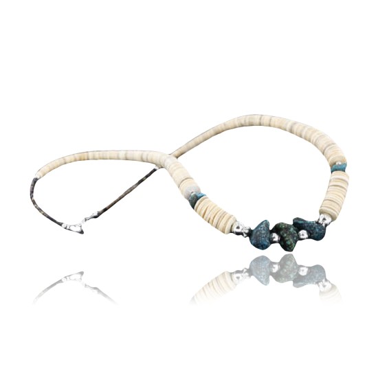 Certified Authentic Navajo .925 Sterling Silver Graduated Melon Shell and Turquoise Native American Necklace 15554-36 Certified Authentic Navajo .925 Sterling Silver Graduated Melon Shell and Turquoise Native American Necklace 15554-36