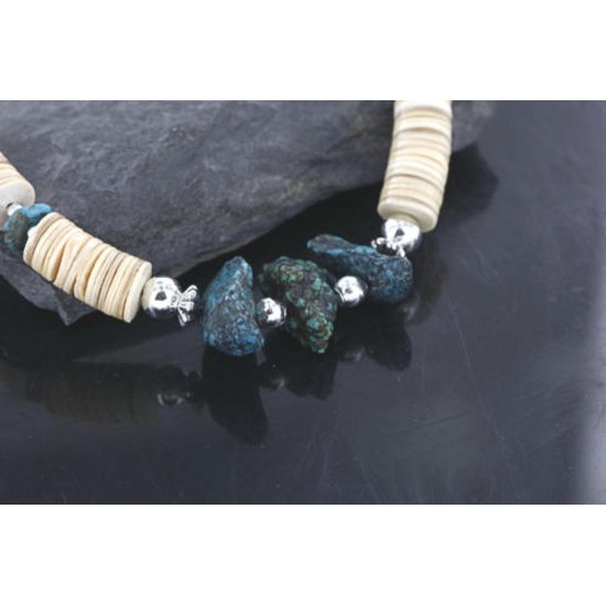 Certified Authentic Navajo .925 Sterling Silver Graduated Melon Shell and Turquoise Native American Necklace 15554-36 Certified Authentic Navajo .925 Sterling Silver Graduated Melon Shell and Turquoise Native American Necklace 15554-36