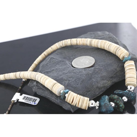 Certified Authentic Navajo .925 Sterling Silver Graduated Melon Shell and Turquoise Native American Necklace 15554-36 Certified Authentic Navajo .925 Sterling Silver Graduated Melon Shell and Turquoise Native American Necklace 15554-36
