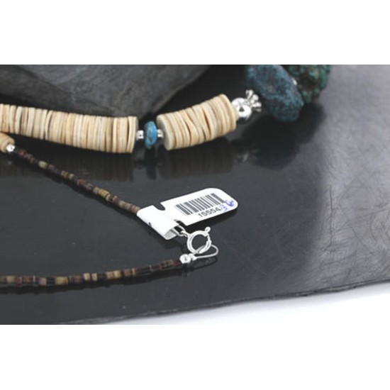 Certified Authentic Navajo .925 Sterling Silver Graduated Melon Shell and Turquoise Native American Necklace 15554-36 Certified Authentic Navajo .925 Sterling Silver Graduated Melon Shell and Turquoise Native American Necklace 15554-36