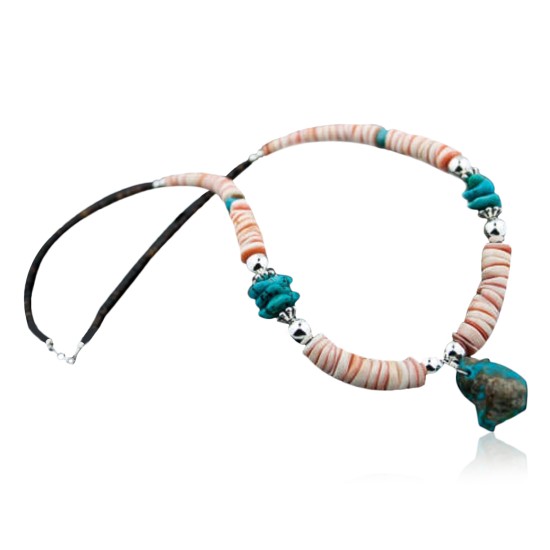 Certified Authentic Navajo .925 Sterling Silver Graduated Melon Shell and Turquoise Native American Necklace 15554-4 Certified Authentic Navajo .925 Sterling Silver Graduated Melon Shell and Turquoise Native American Necklace 15554-4