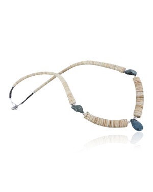 Certified Authentic Navajo .925 Sterling Silver Graduated Melon Shell and Turquoise Native American Necklace 15562-12