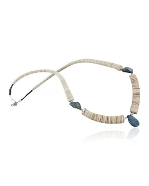 Certified Authentic Navajo .925 Sterling Silver Graduated Melon Shell and Turquoise Native American Necklace 15562-12