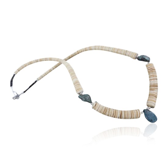 Certified Authentic Navajo .925 Sterling Silver Graduated Melon Shell and Turquoise Native American Necklace 15562-12 Certified Authentic Navajo .925 Sterling Silver Graduated Melon Shell and Turquoise Native American Necklace 15562-12