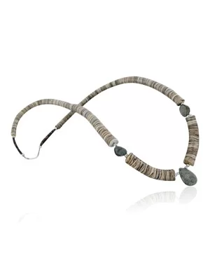 Certified Authentic Navajo .925 Sterling Silver Graduated Melon Shell and Turquoise Native American Necklace 15562-17