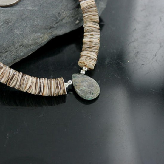 Certified Authentic Navajo .925 Sterling Silver Graduated Melon Shell and Turquoise Native American Necklace 15562-17 Certified Authentic Navajo .925 Sterling Silver Graduated Melon Shell and Turquoise Native American Necklace 15562-17