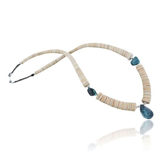 Certified Authentic Navajo .925 Sterling Silver Graduated Melon Shell and Turquoise Native American Necklace 15562-9 Certified Authentic Navajo .925 Sterling Silver Graduated Melon Shell and Turquoise Native American Necklace 15562-9