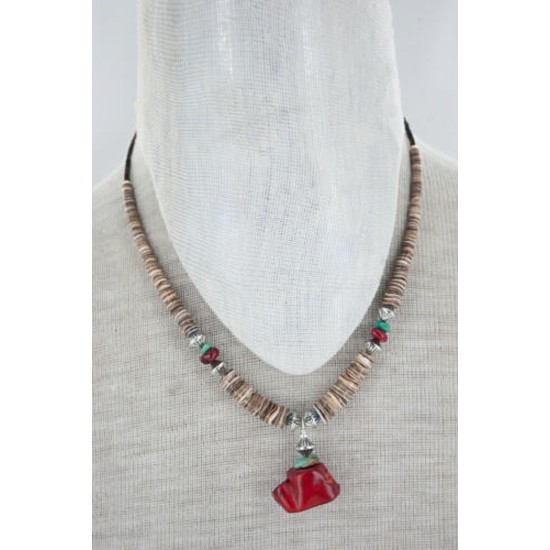 Certified Authentic Navajo .925 Sterling Silver Graduated Melon Shell and Turquoise Native American Necklace 15777-33 Certified Authentic Navajo .925 Sterling Silver Graduated Melon Shell and Turquoise Native American Necklace 15777-33
