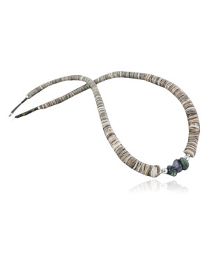 Certified Authentic Navajo .925 Sterling Silver Graduated Melon Shell and Turquoise Native American Necklace 18108-29