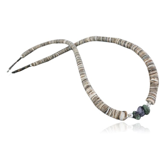 Certified Authentic Navajo .925 Sterling Silver Graduated Melon Shell and Turquoise Native American Necklace 18108-29 Certified Authentic Navajo .925 Sterling Silver Graduated Melon Shell and Turquoise Native American Necklace 18108-29