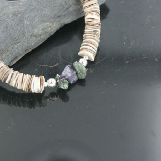 Certified Authentic Navajo .925 Sterling Silver Graduated Melon Shell and Turquoise Native American Necklace 18108-29 Certified Authentic Navajo .925 Sterling Silver Graduated Melon Shell and Turquoise Native American Necklace 18108-29