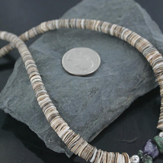 Certified Authentic Navajo .925 Sterling Silver Graduated Melon Shell and Turquoise Native American Necklace 18108-29 Certified Authentic Navajo .925 Sterling Silver Graduated Melon Shell and Turquoise Native American Necklace 18108-29