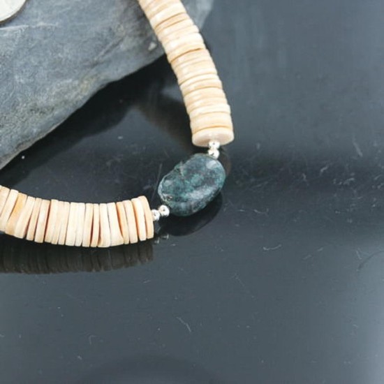Certified Authentic Navajo .925 Sterling Silver Graduated Melon Shell and Turquoise Native American Necklace 18108-72 Certified Authentic Navajo .925 Sterling Silver Graduated Melon Shell and Turquoise Native American Necklace 18108-72
