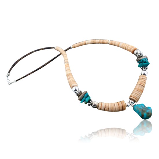 Certified Authentic Navajo .925 Sterling Silver Graduated Melon Shell and Turquoise Native American Necklace 370873985202