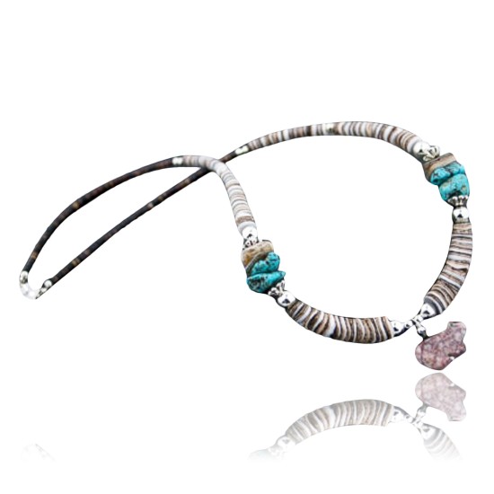 Certified Authentic Navajo .925 Sterling Silver Graduated Melon Shell and Turquoise Native American Necklace 370876623711