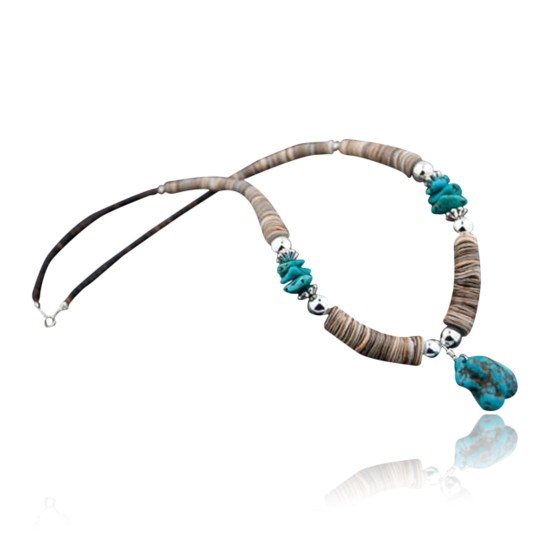 Certified Authentic Navajo .925 Sterling Silver Graduated Melon Shell and Turquoise Native American Necklace 370879670436