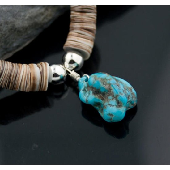 Certified Authentic Navajo .925 Sterling Silver Graduated Melon Shell and Turquoise Native American Necklace 370879670436