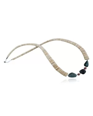 Certified Authentic Navajo .925 Sterling Silver Graduated Melon Shell and Turquoise Native American Necklace 370907357956