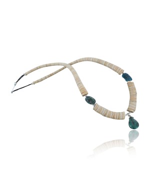Certified Authentic Navajo .925 Sterling Silver Graduated Melon Shell and Turquoise Native American Necklace 370909706401