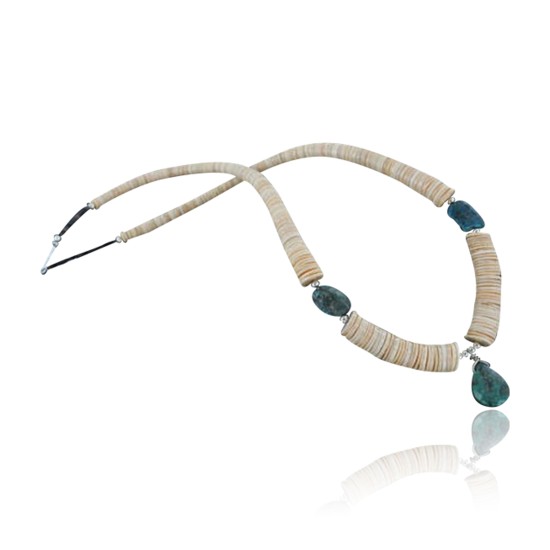 Certified Authentic Navajo .925 Sterling Silver Graduated Melon Shell and Turquoise Native American Necklace 370909706401 Certified Authentic Navajo .925 Sterling Silver Graduated Melon Shell and Turquoise Native American Necklace 370909706401