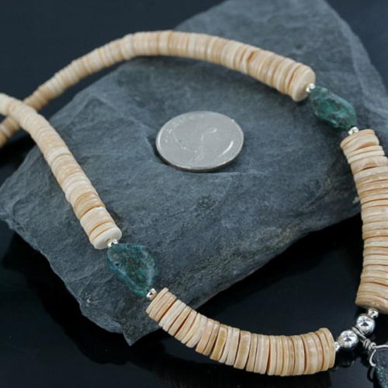 Certified Authentic Navajo .925 Sterling Silver Graduated Melon Shell and Turquoise Native American Necklace 370912899022