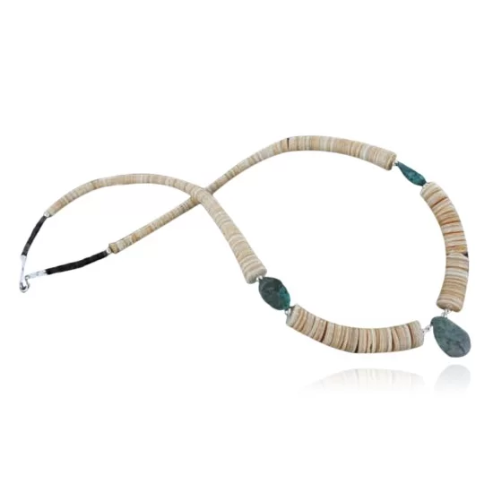 Certified Authentic Navajo .925 Sterling Silver Graduated Melon Shell and Turquoise Native American Necklace 370917400099 Certified Authentic Navajo .925 Sterling Silver Graduated Melon Shell and Turquoise Native American Necklace 370917400099