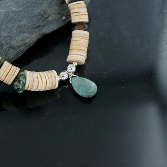Certified Authentic Navajo .925 Sterling Silver Graduated Melon Shell and Turquoise Native American Necklace 370918167064