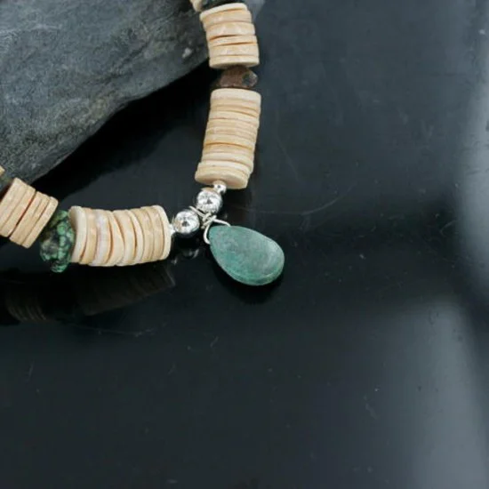Certified Authentic Navajo .925 Sterling Silver Graduated Melon Shell and Turquoise Native American Necklace 370918167064